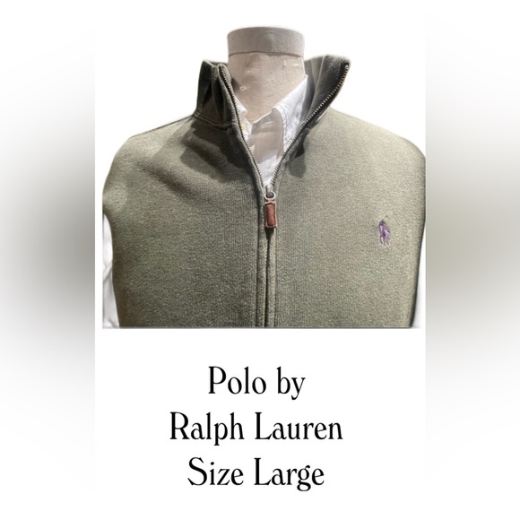 Polo By Ralph Lauren-Mens Olive Green full zip Preppy Sweater Jacket Sz Large - Picture 2 of 7